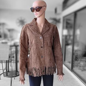 100% Brown Western Leather Fringed Jacket by COLEBROOK, New without Tag,  SIze M